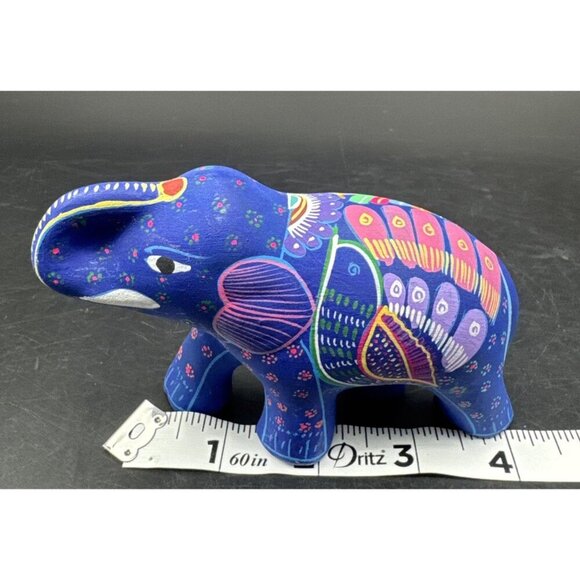 VTG Mexican Pottery Hand Painted Colorful Elephant Figurine Trunk Up 4” - Picture 7 of 8